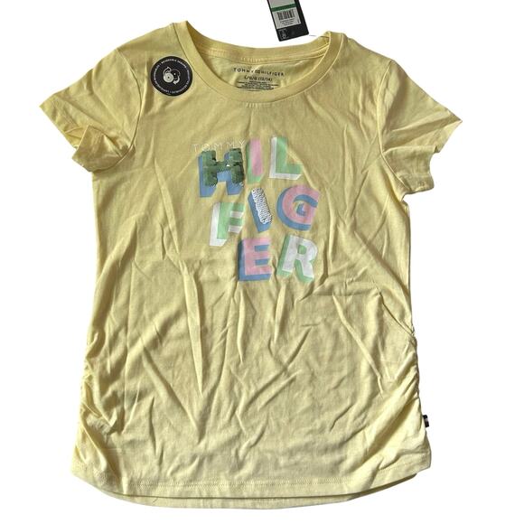 5/$25 Tommy Hilfiger Girl's Yellow Graphic Sequin T-Shirt L Large 12-14 New - Picture 1 of 7